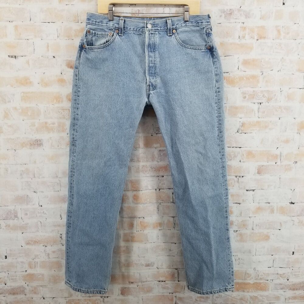 Vintage Levi's 501 WPL 423 90's Button Bly Light Wash Denim Jeans Men's 36 x 32